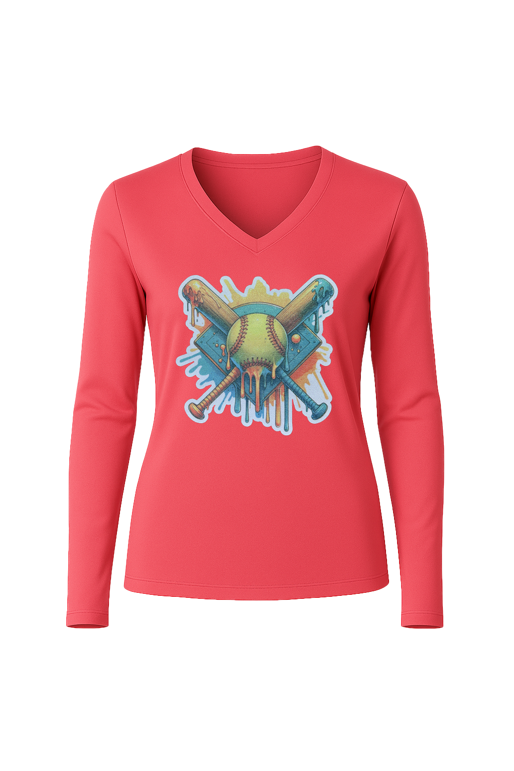 Glitter Teal Shield Long Sleeve V-Neck Tee