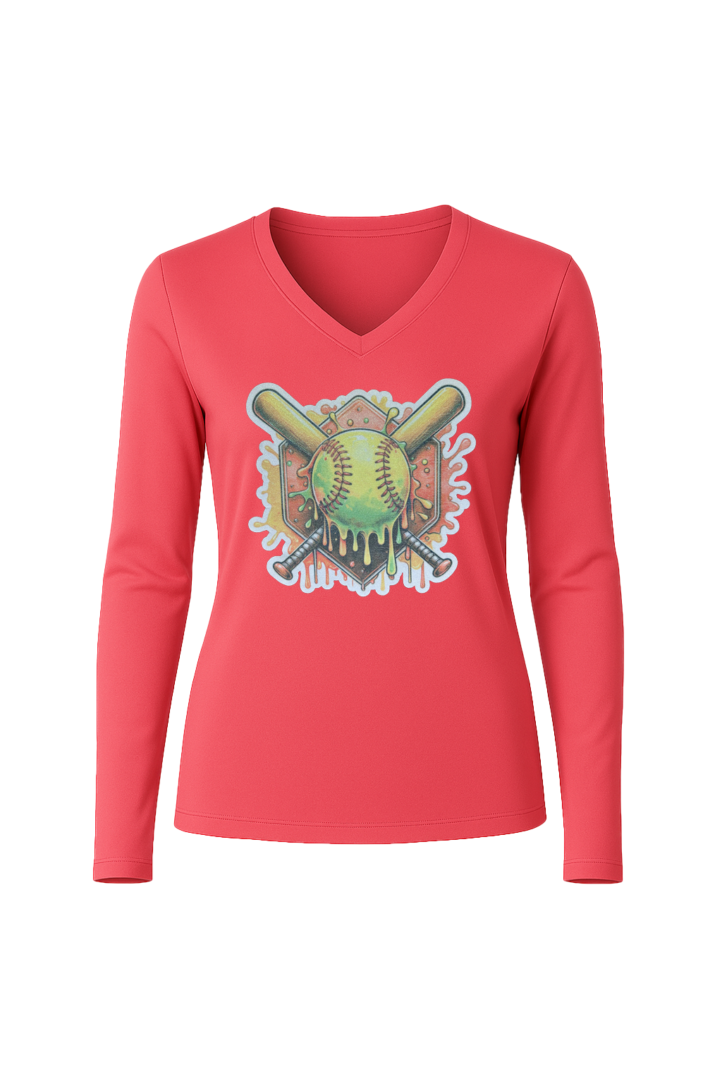 Glitter Orange Shield Long Sleeve V-Neck Tee