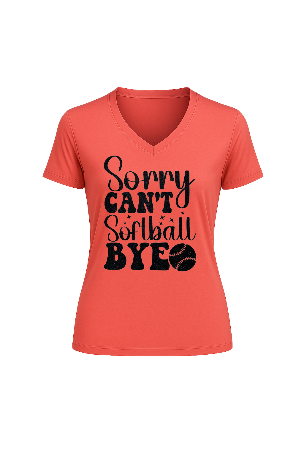 Glitter Sorry Can't Softball Bye Short Sleeve V-Neck Tee