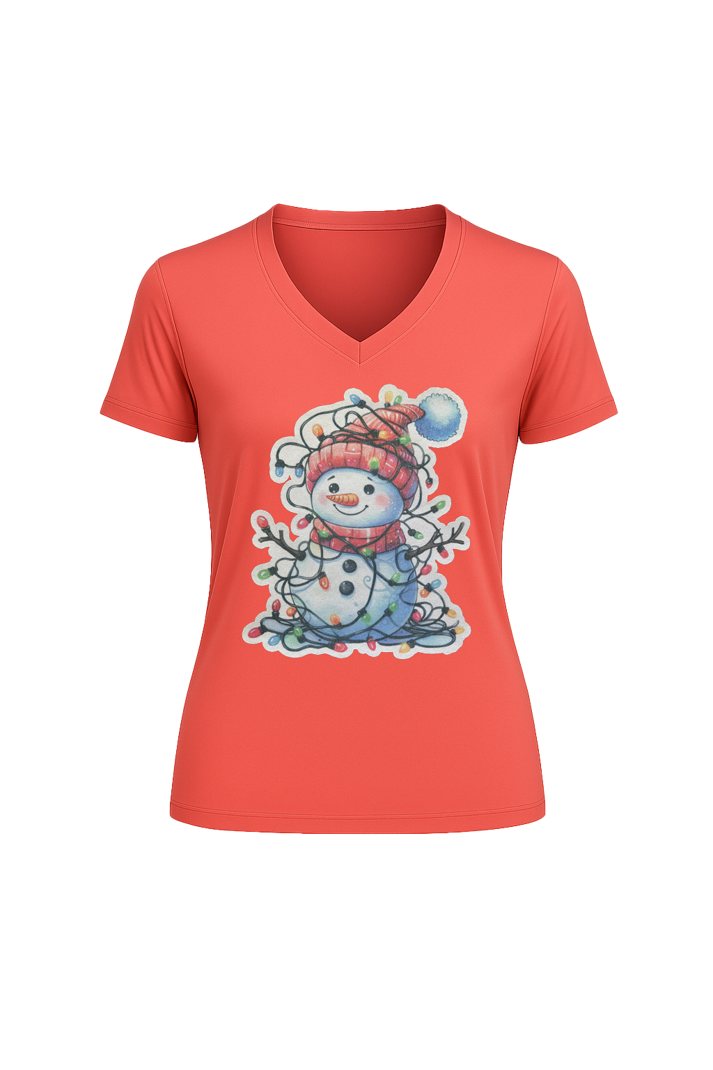 Glitter Tangled Snowman Short Sleeve V-Neck Tee