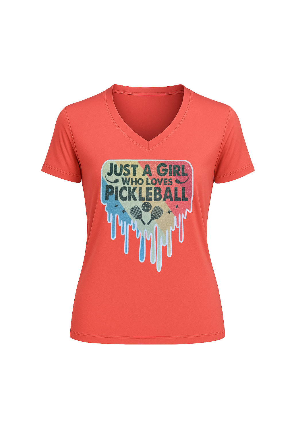 Glitter Girl Loves Pickleball Short Sleeve V-Neck Tee