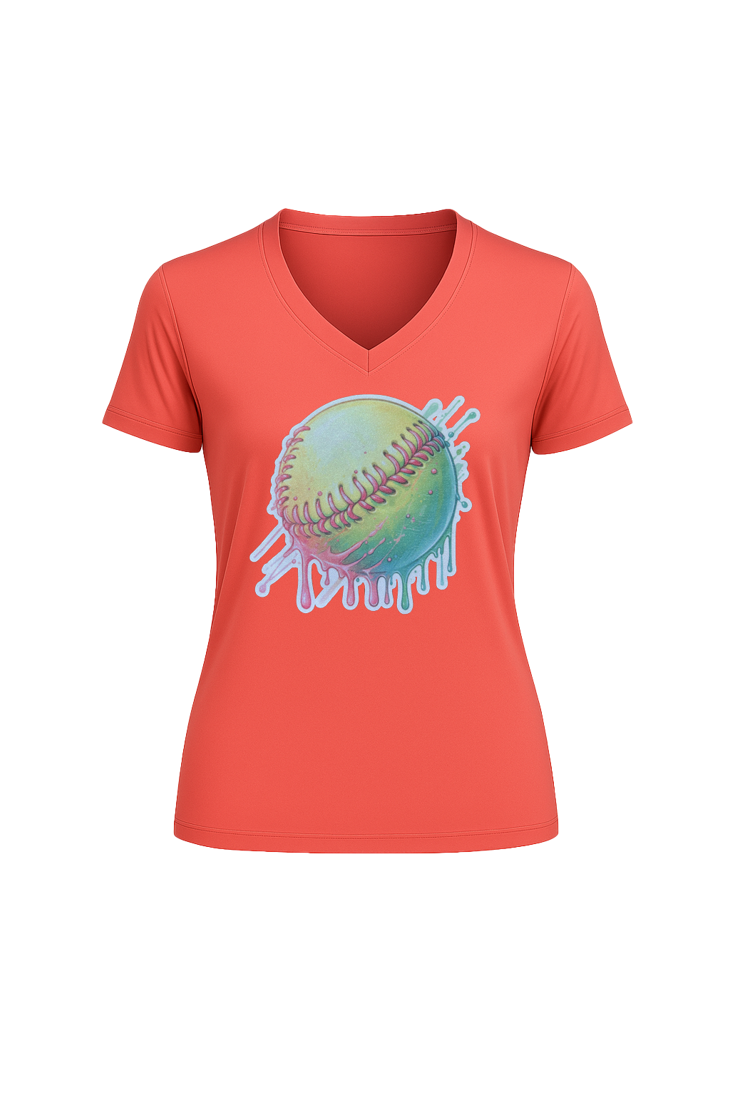 Glitter Softball Drip Short Sleeve V-Neck Tee