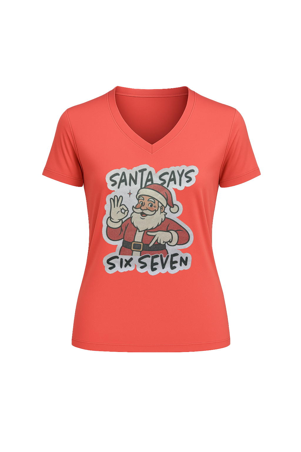 Glitter Santa Says Six Seven Short Sleeve V-Neck Tee