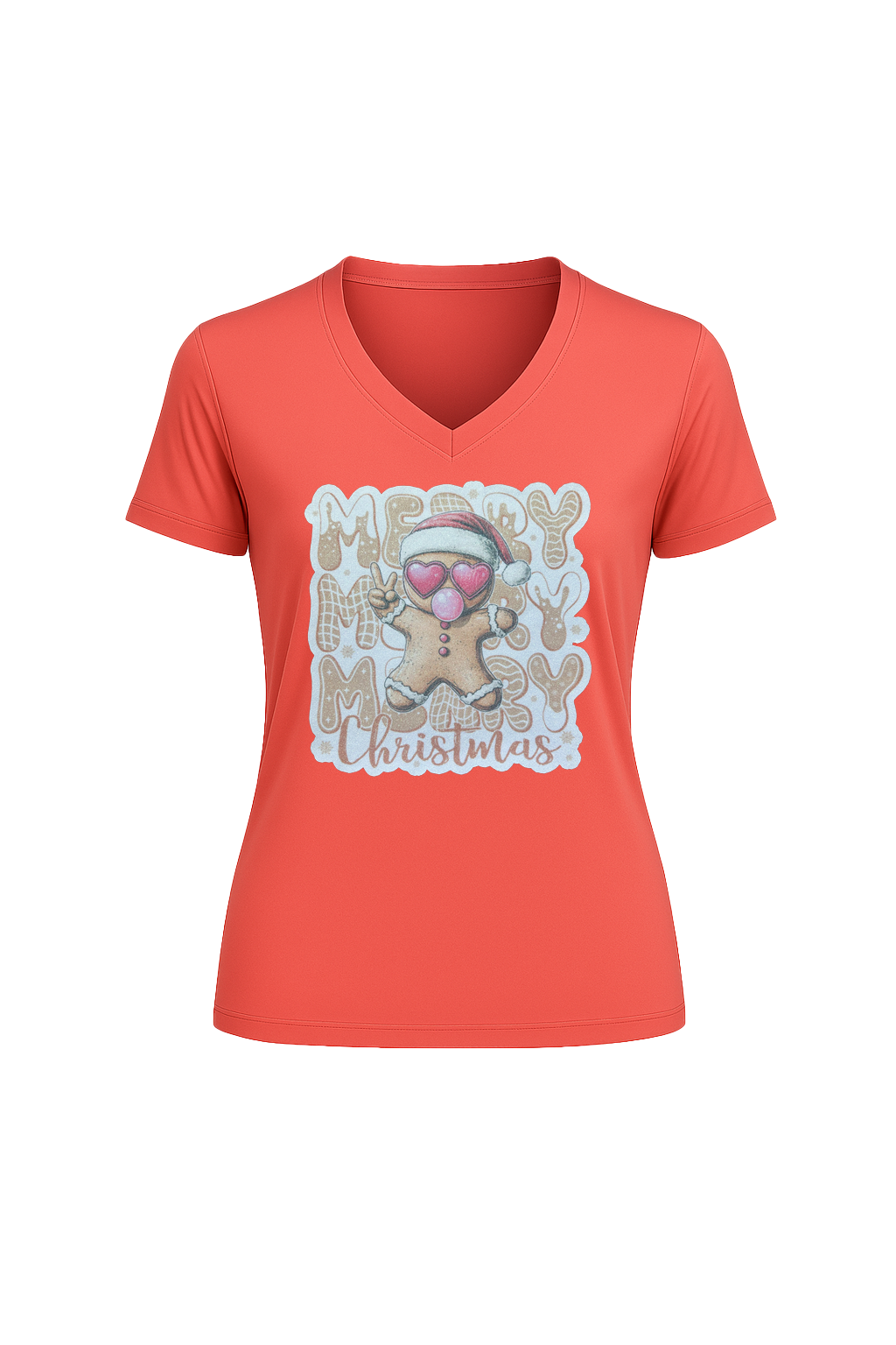 Glitter Gingerbread Bubble Pop Short Sleeve V-Neck Tee
