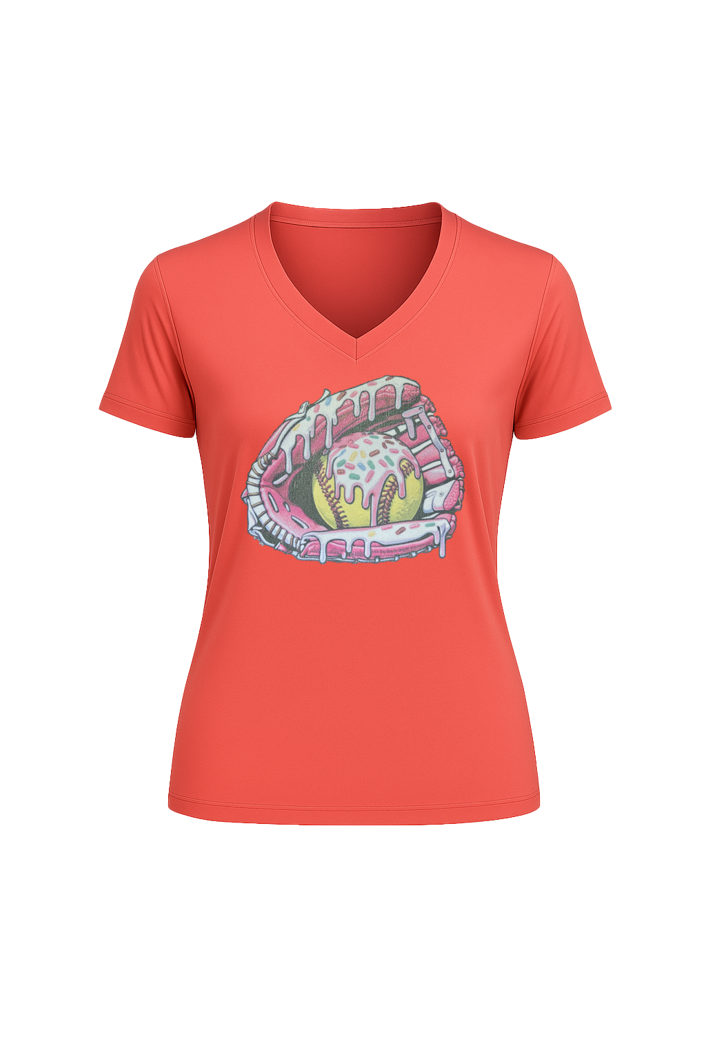 Glitter Softball Sundae Short Sleeve V-Neck Tee