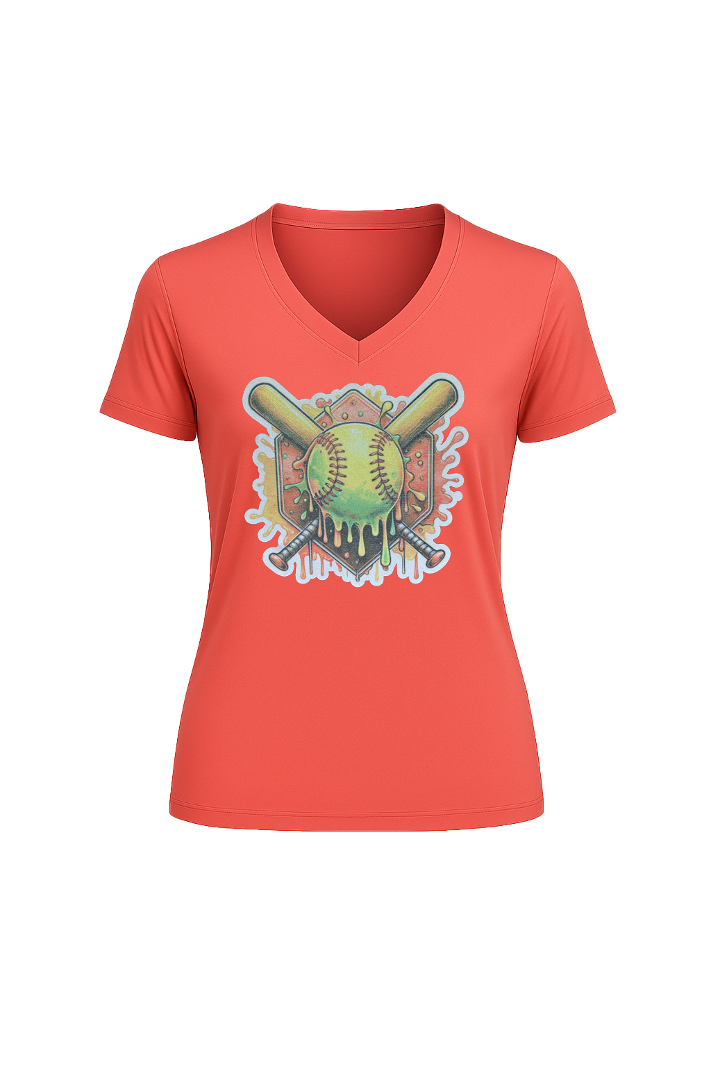Glitter Orange Shield Short Sleeve V-Neck Tee