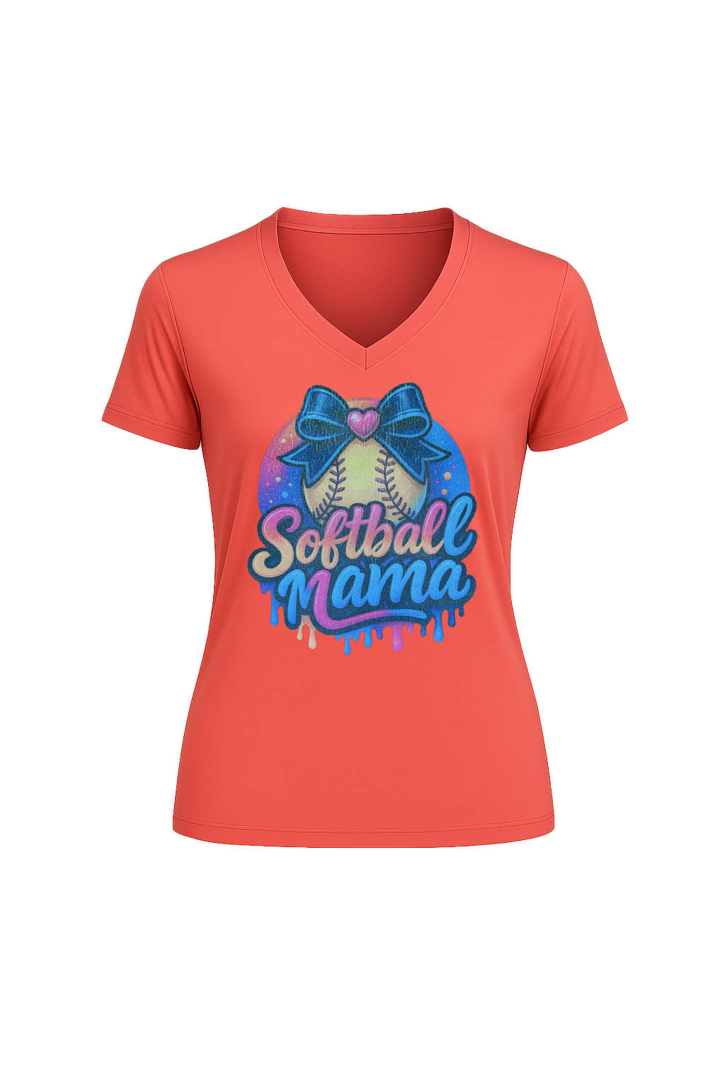 Glitter Softball Mama Drip Short Sleeve V-Neck Tee