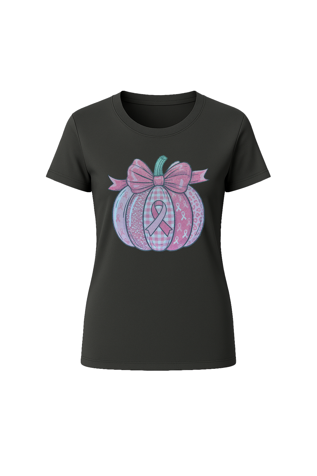 Glitter Breast Cancer Pumpkin Short Sleeve Tee
