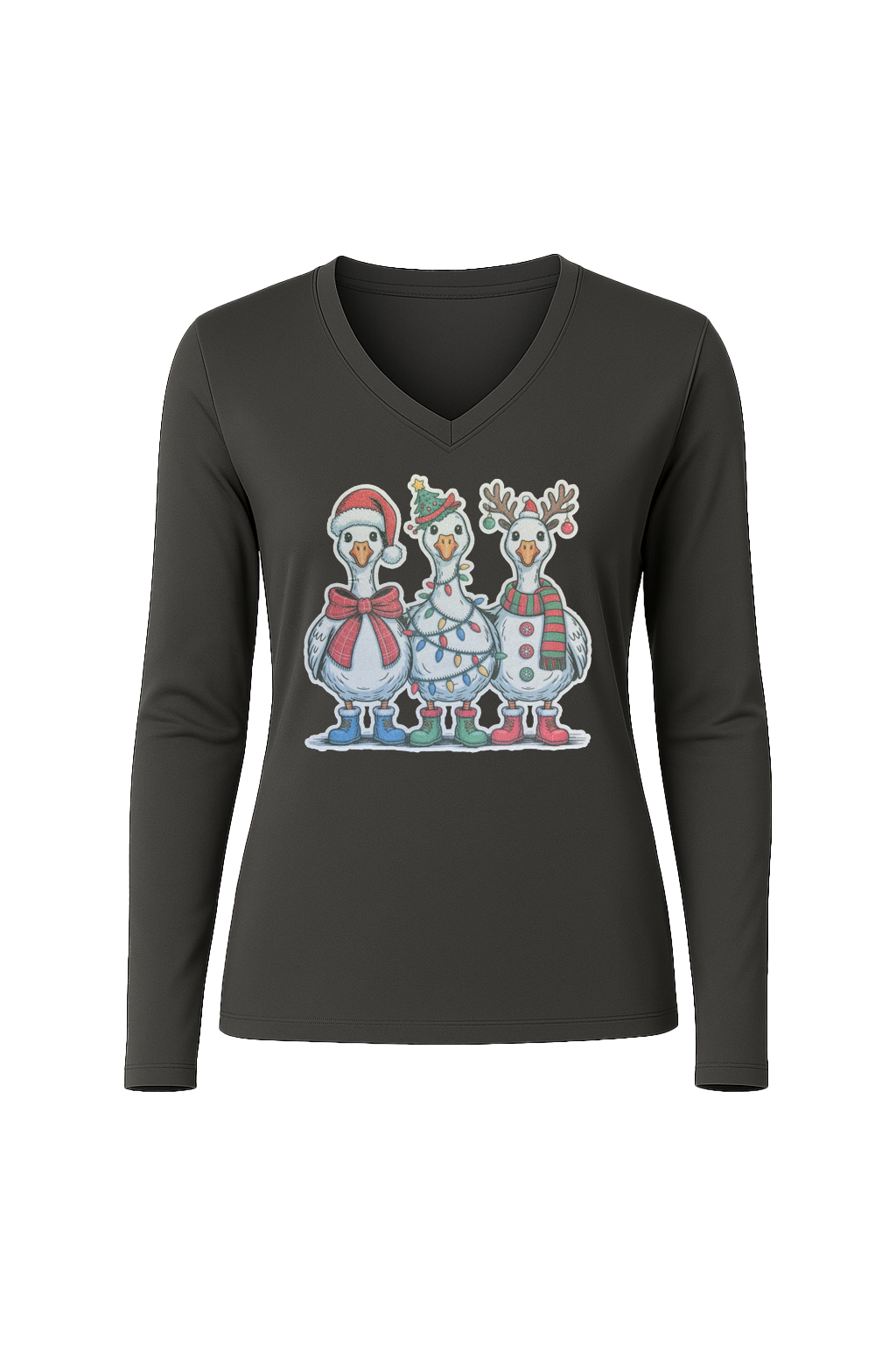 Glitter Festive Fowl Long Sleeve V-Neck Tee