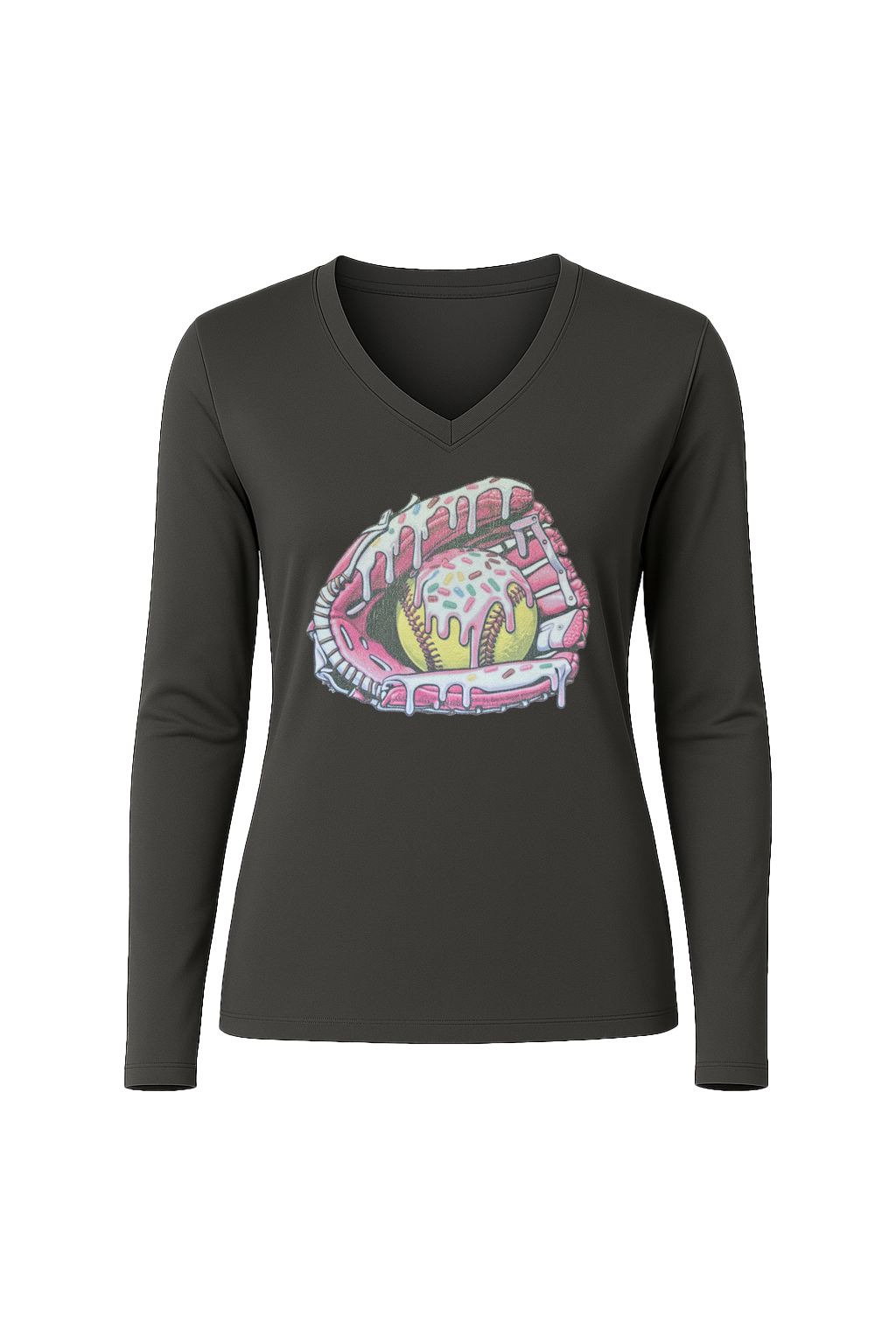 Glitter Softball Sundae Long Sleeve V-Neck Tee