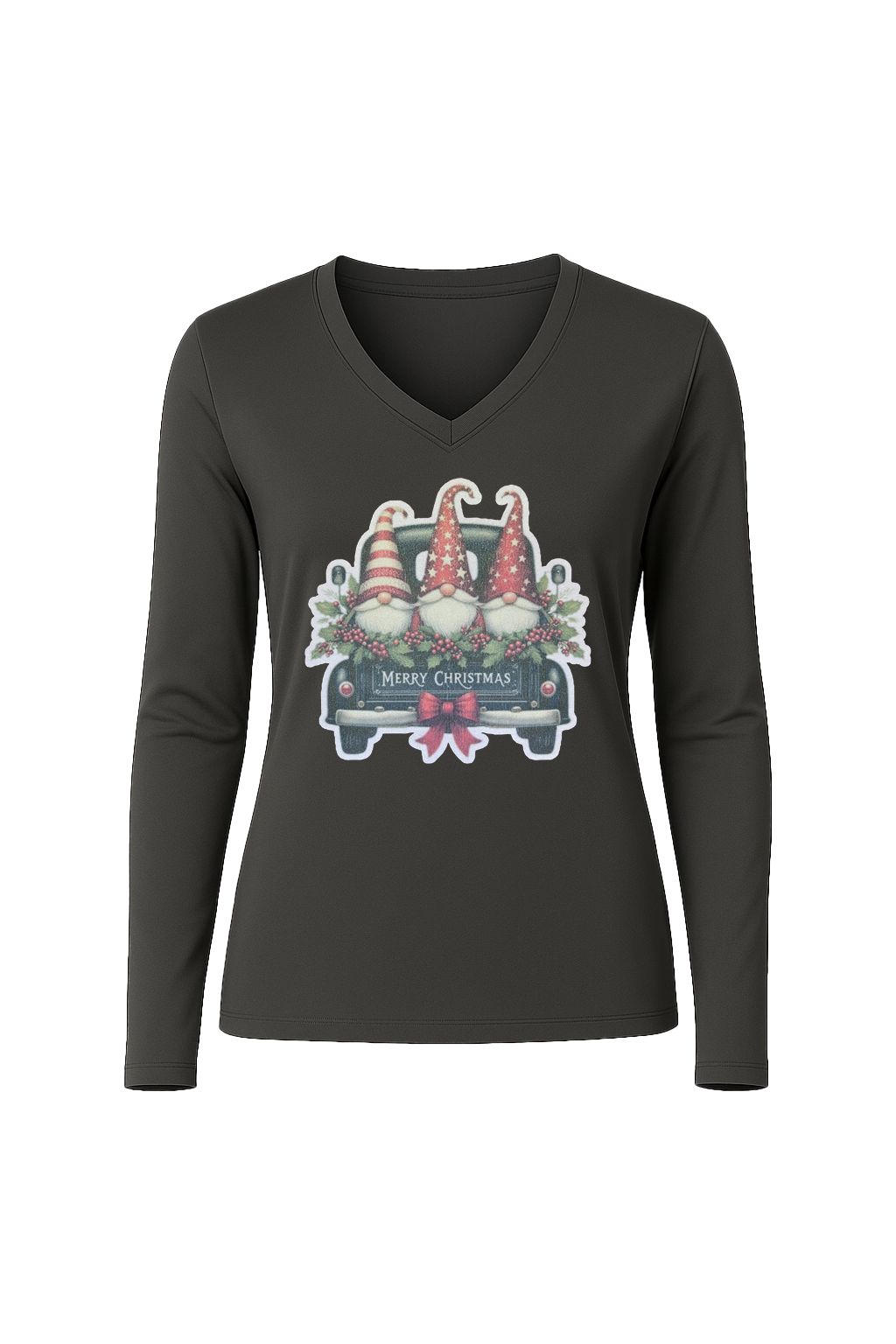 Glitter Gnome For The Holidays Long Sleeve V-Neck Tee