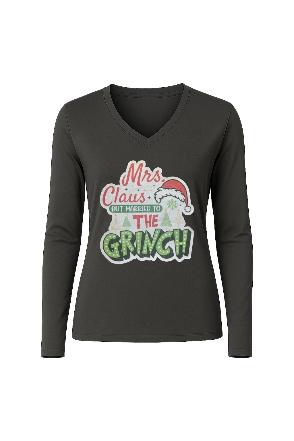 Glitter Married To The Grinch Long Sleeve V-Neck Tee
