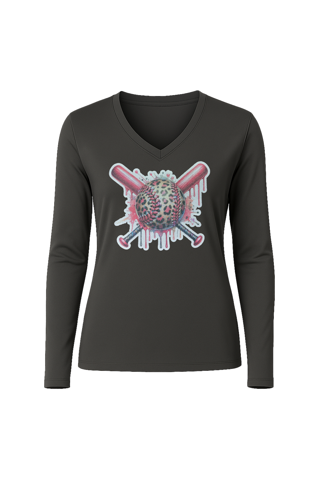 Glitter Leopard Drip Long Sleeve V-Neck Tee