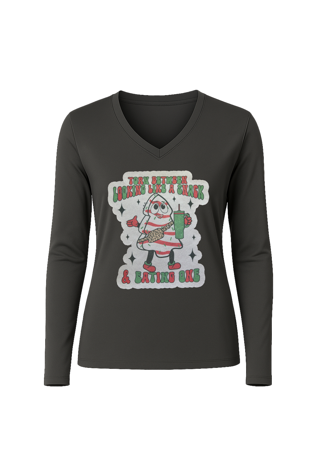 Glitter Christmas Snack Long Sleeve V-Neck Tee