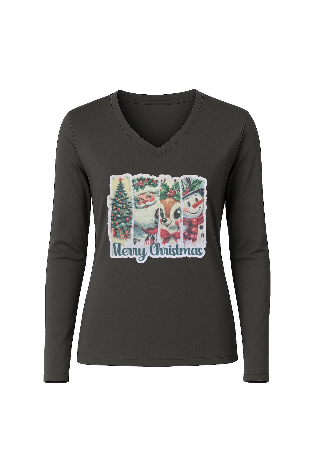 Glitter Christmas Collage Long Sleeve V-Neck Tee
