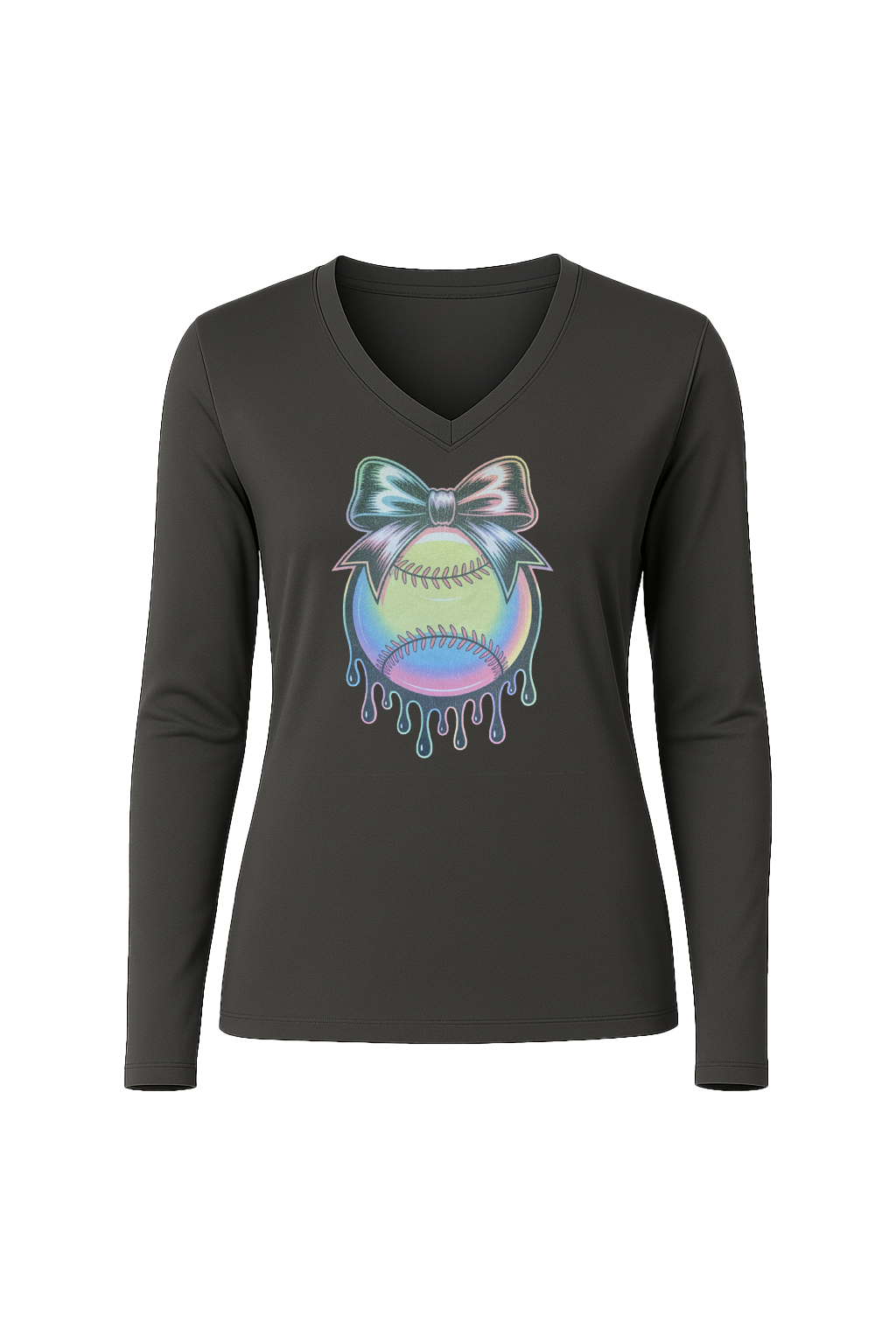 Glitter Neon Drip Long Sleeve V-Neck Tee