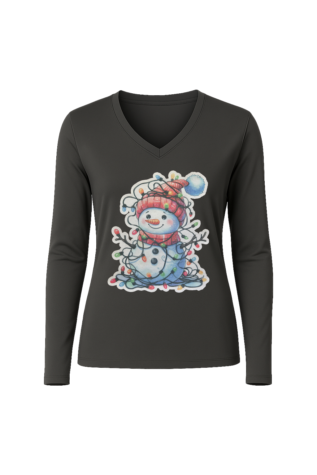 Glitter Tangled Snowman Long Sleeve V-Neck Tee