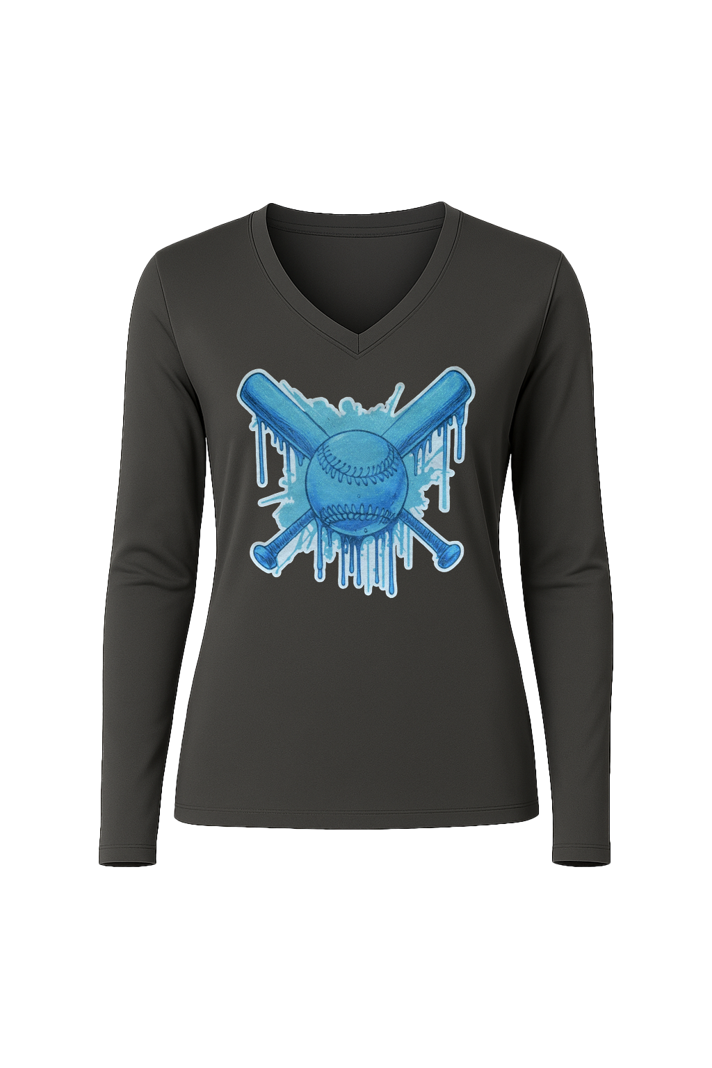 Glitter Blue Drip Bats Long Sleeve V-Neck Tee