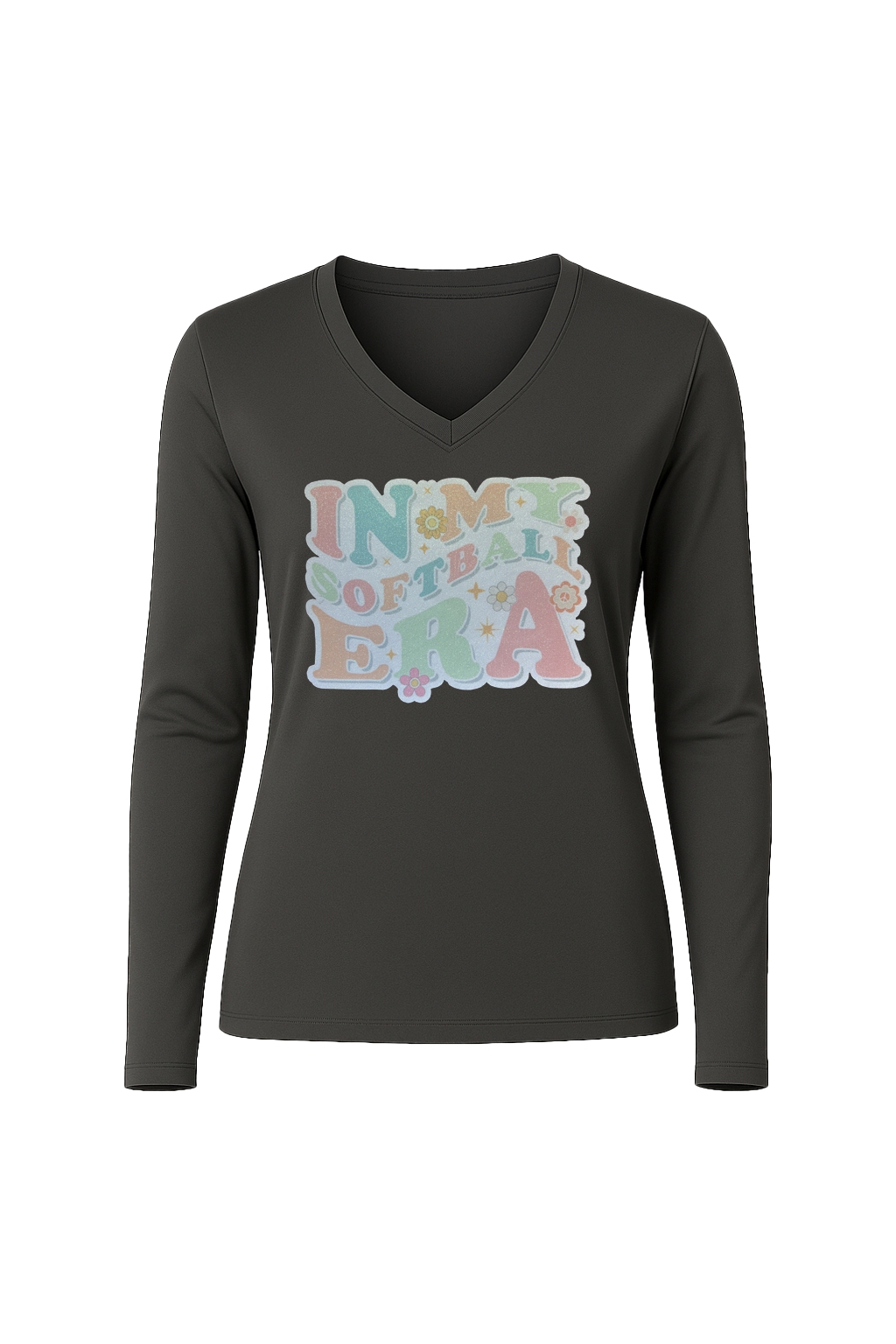 Glitter Softball Era Long Sleeve V-Neck Tee