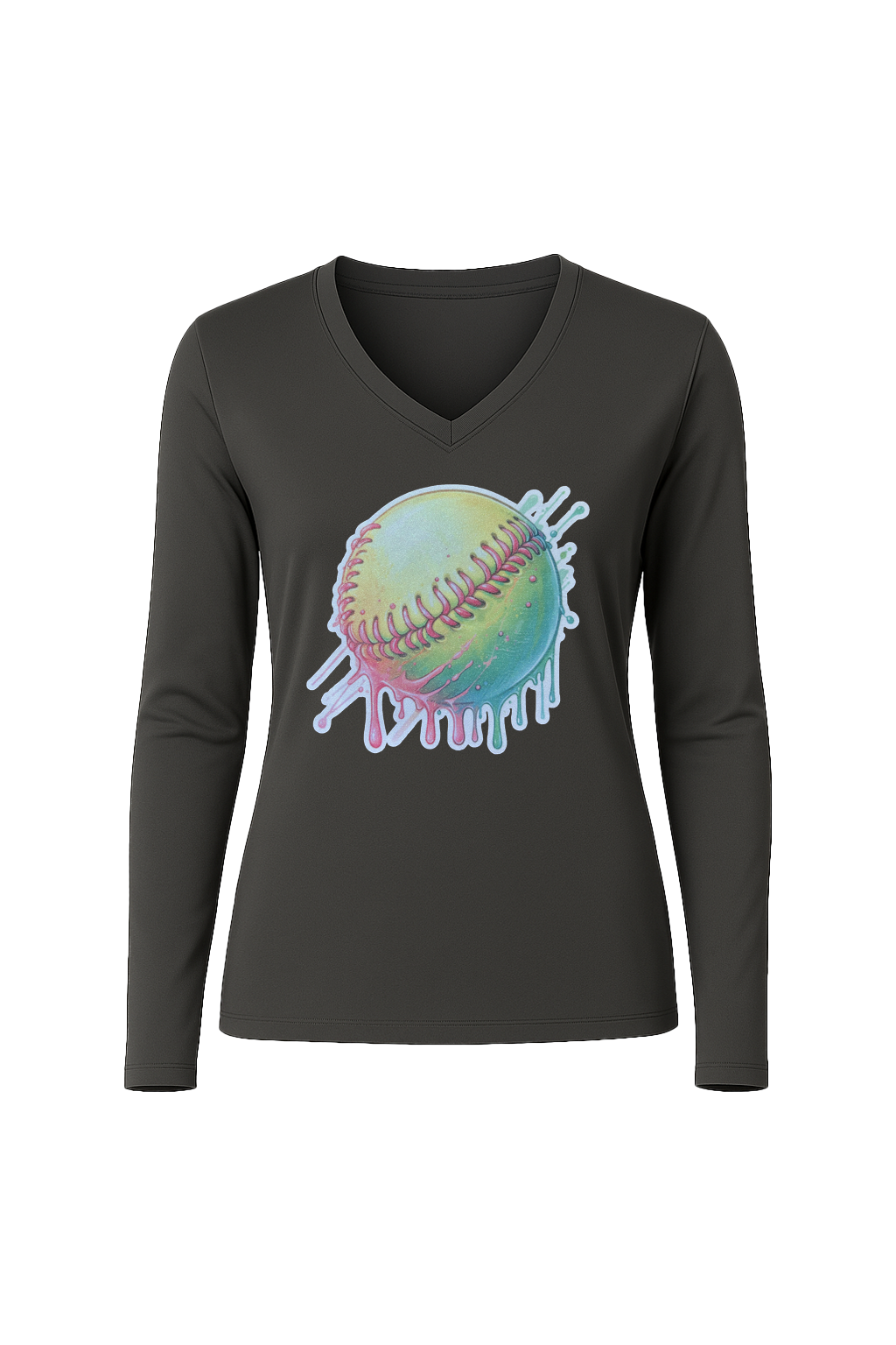 Glitter Softball Drip Long Sleeve V-Neck Tee