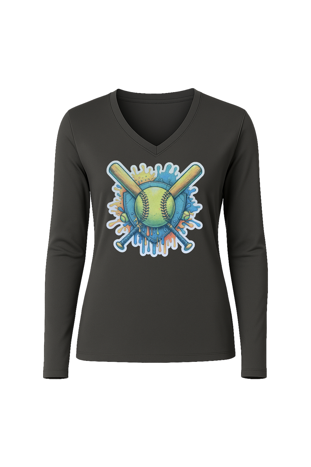 Glitter Blue Shield Long Sleeve V-Neck Tee