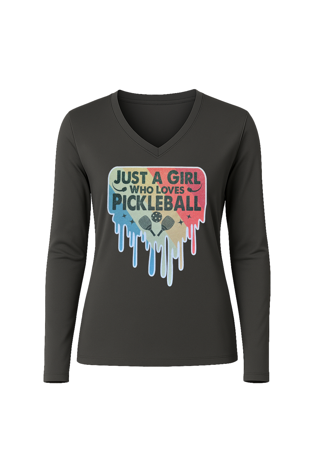 Glitter Girl Loves Pickleball Long Sleeve V-Neck Tee