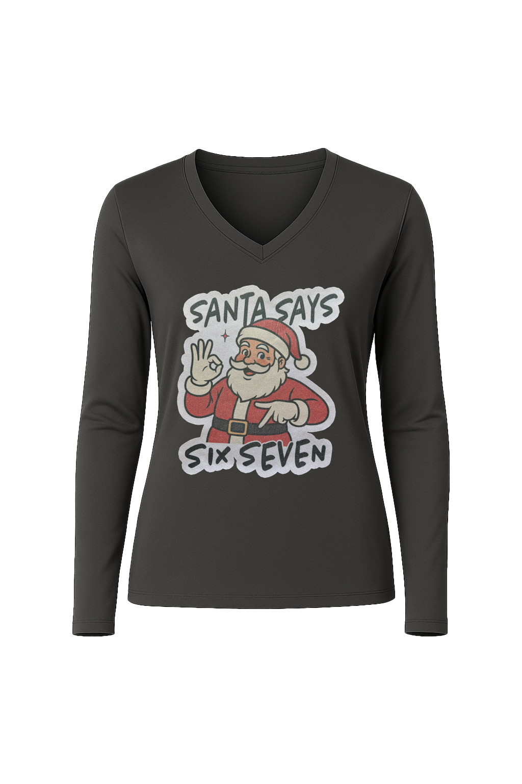 Glitter Santa Says Six Seven Long Sleeve V-Neck Tee