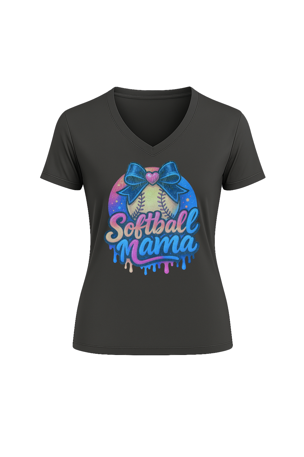 Glitter Softball Mama Drip Short Sleeve V-Neck Tee