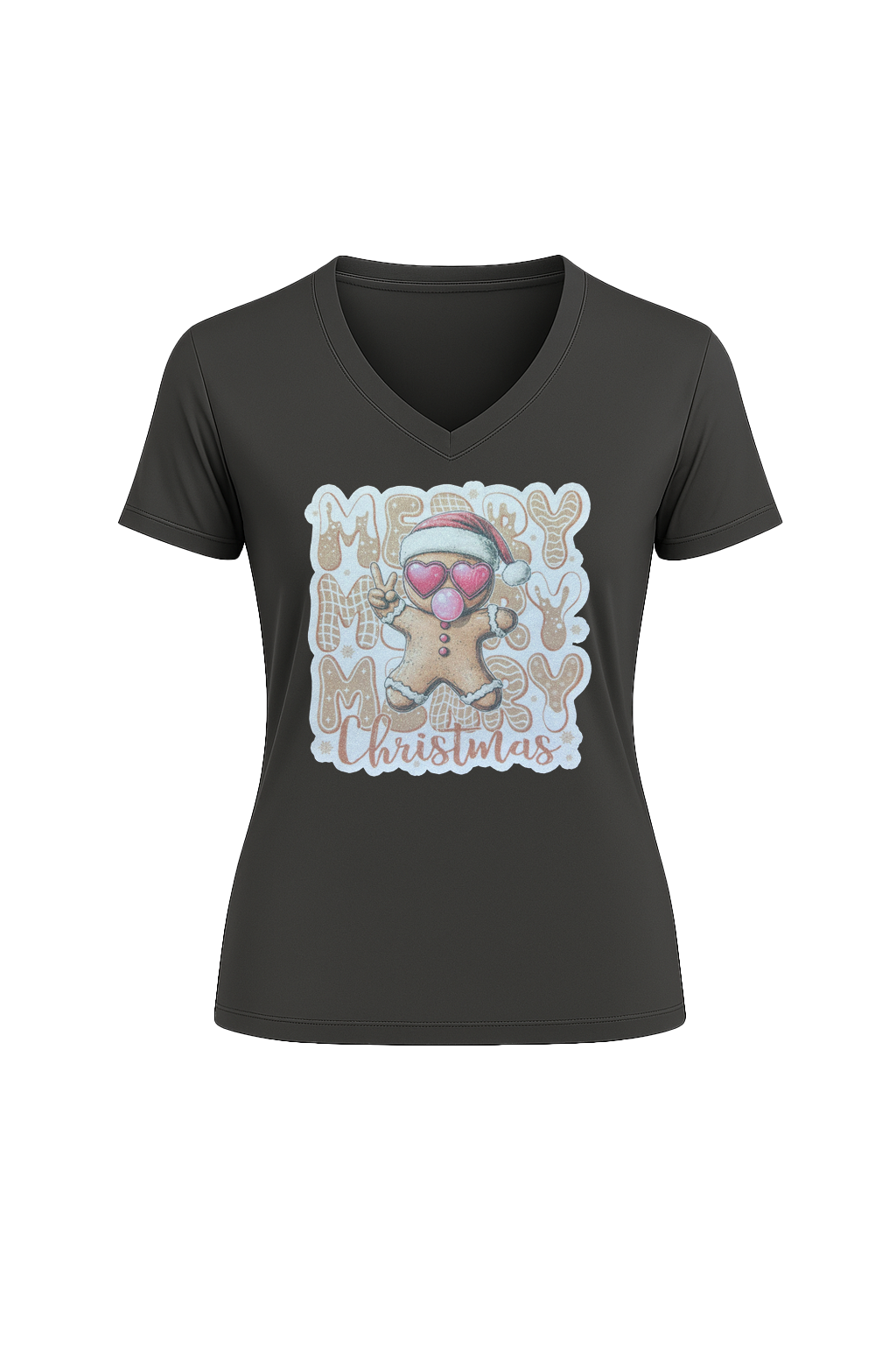 Glitter Gingerbread Bubble Pop Short Sleeve V-Neck Tee