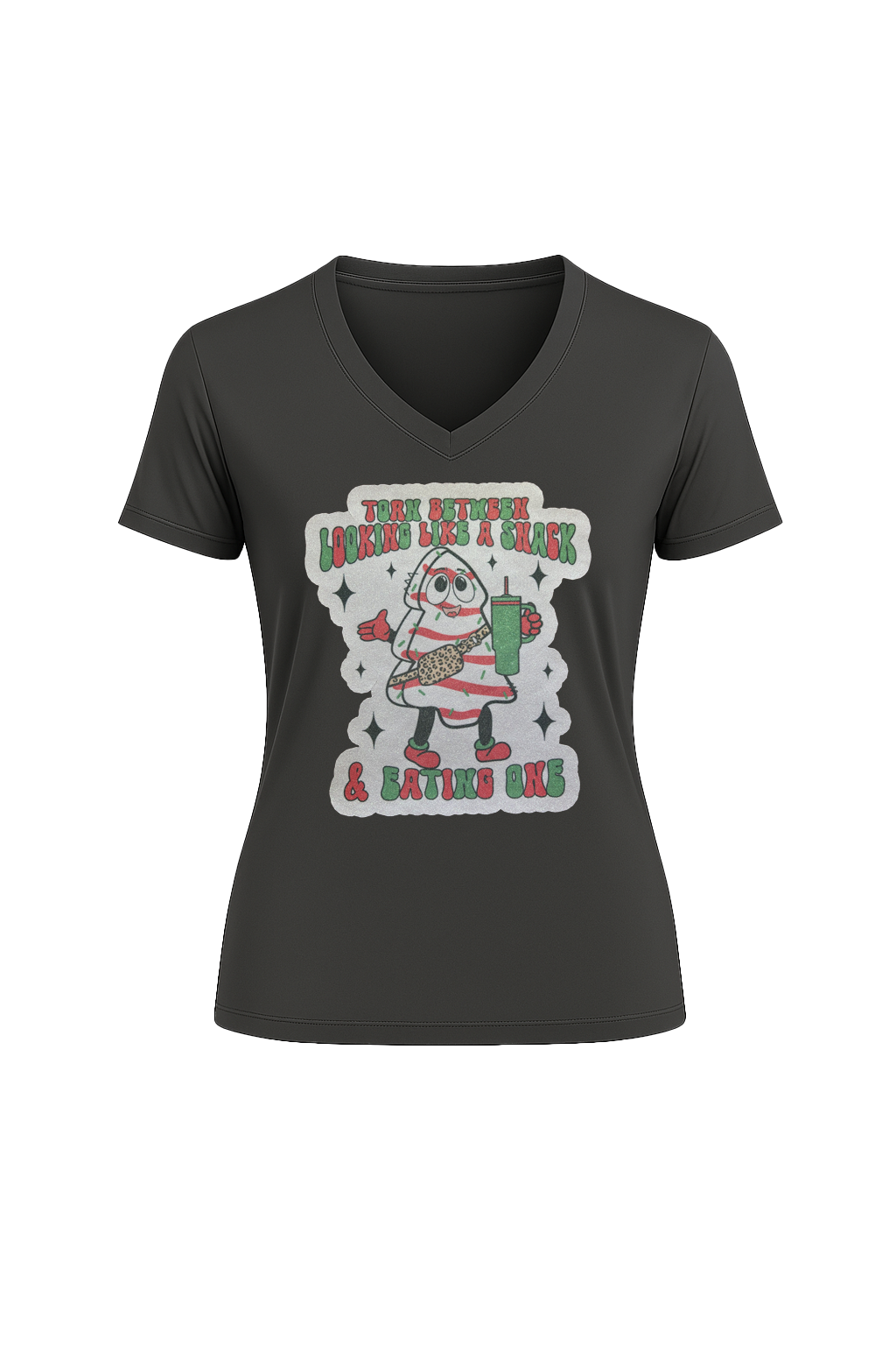 Glitter Christmas Snack Short Sleeve V-Neck Tee