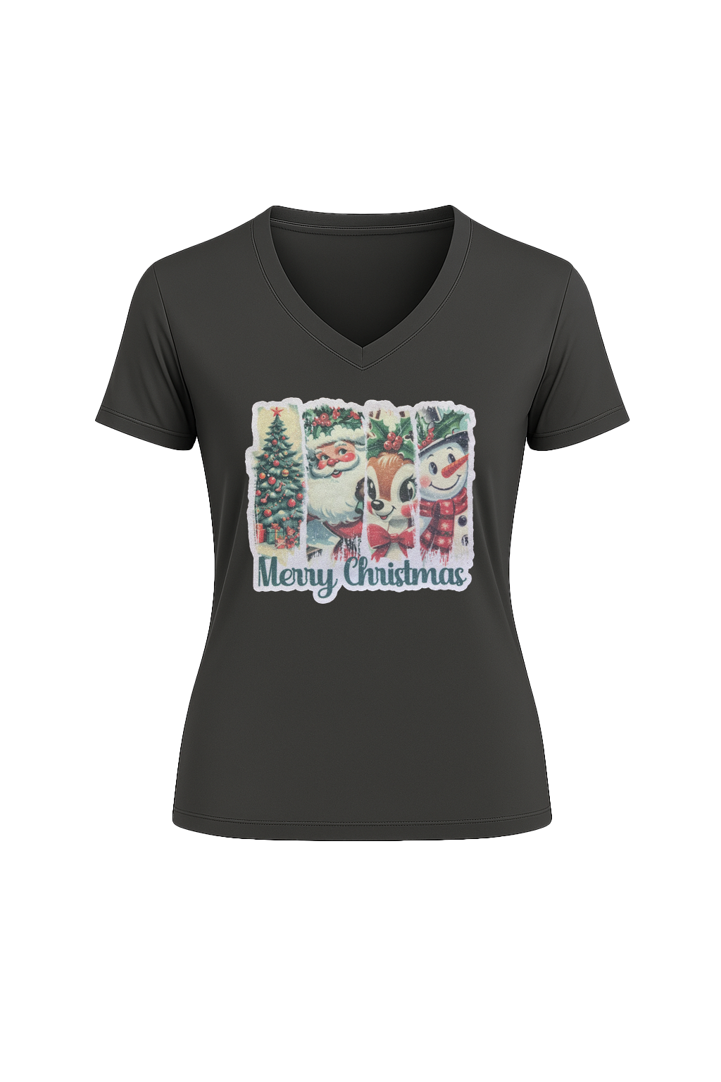 Glitter Christmas Collage Short Sleeve V-Neck Tee