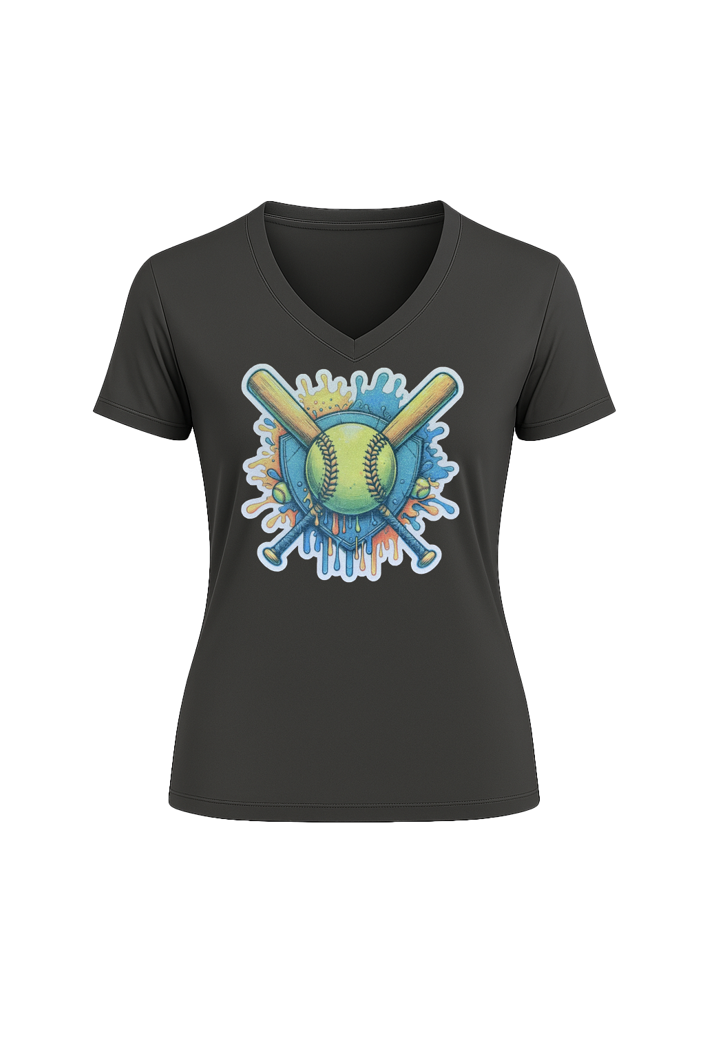 Glitter Blue Shield Short Sleeve V-Neck Tee