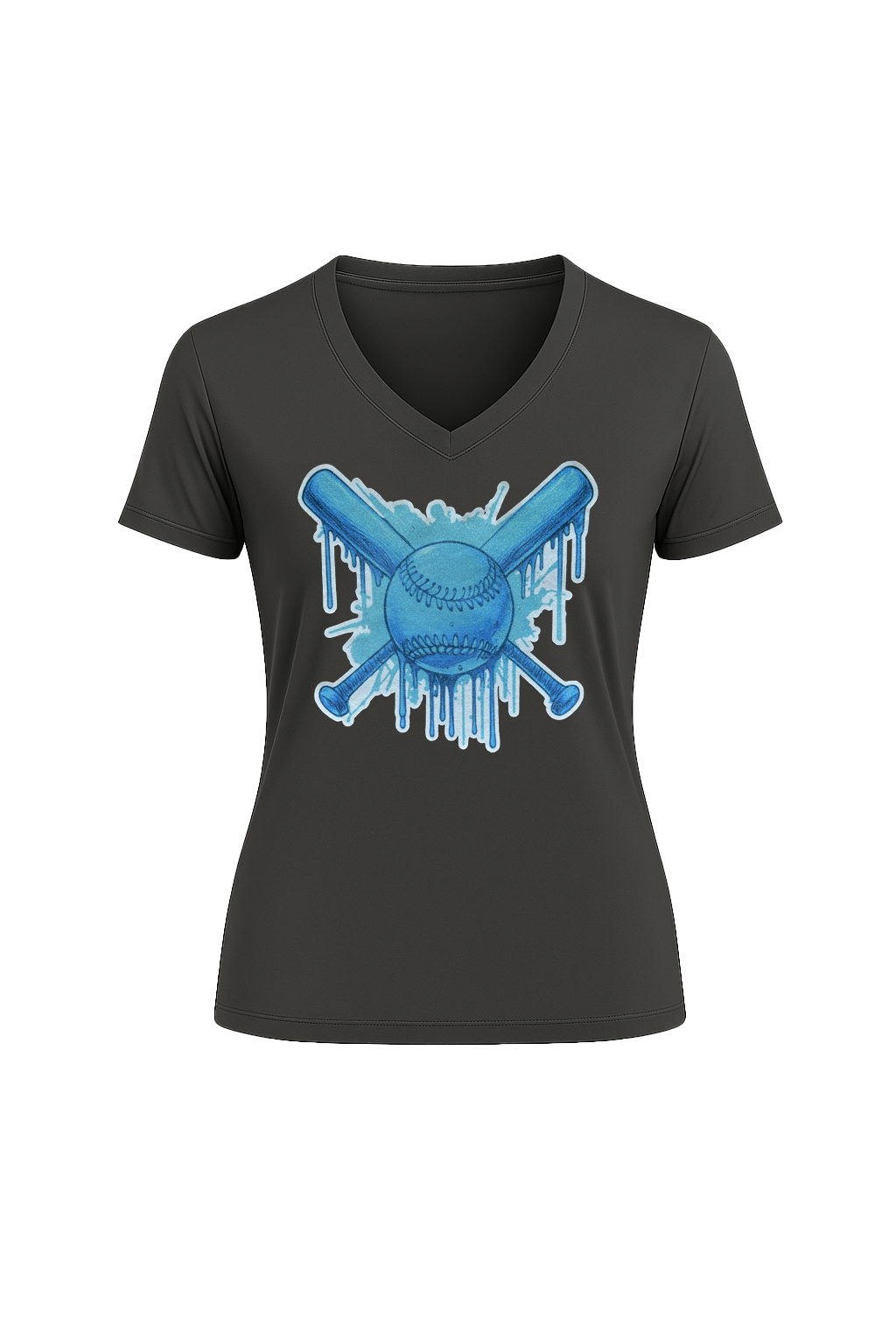 Glitter Blue Drip Bats Short Sleeve V-Neck Tee