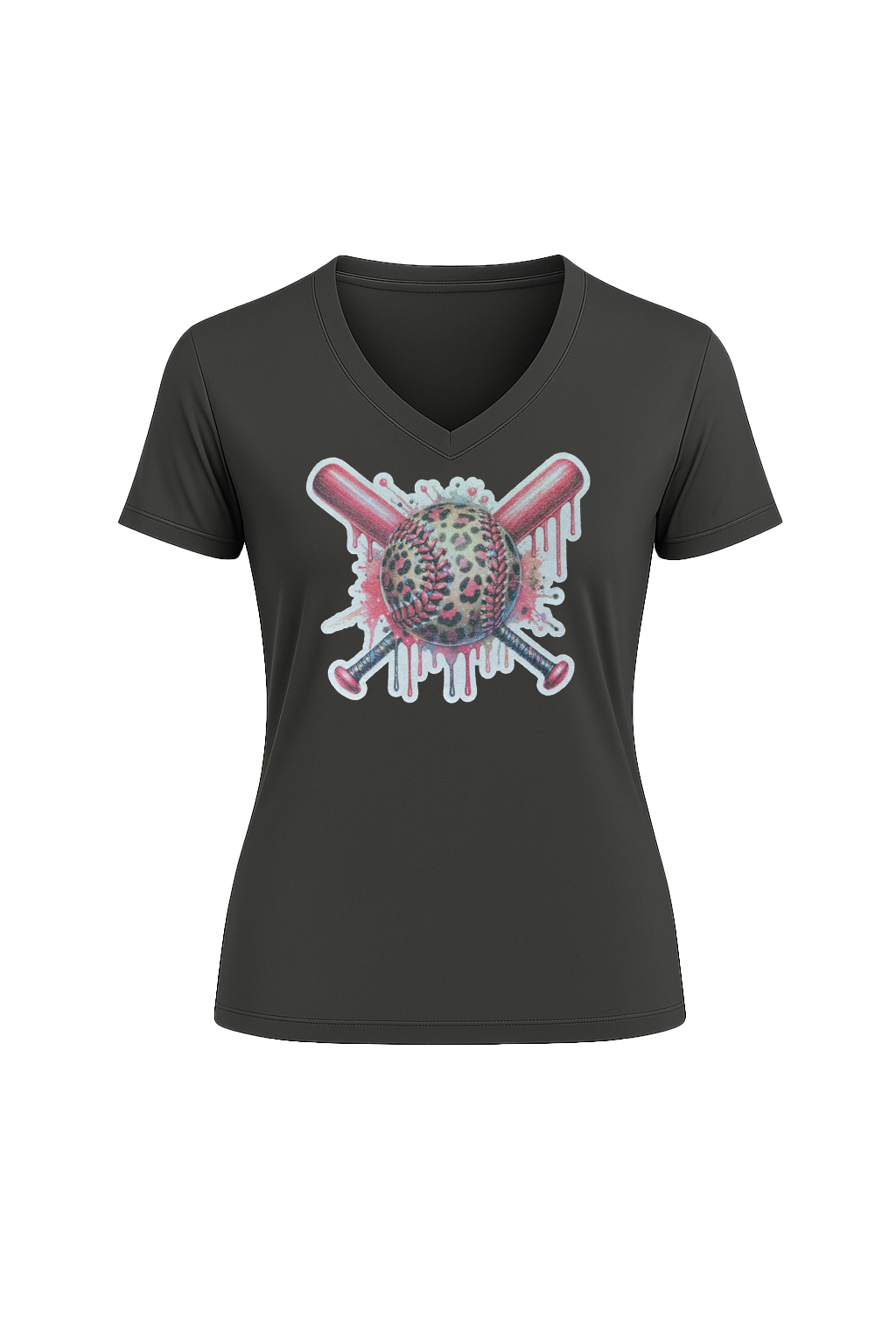 Glitter Leopard Drip Short Sleeve V-Neck Tee