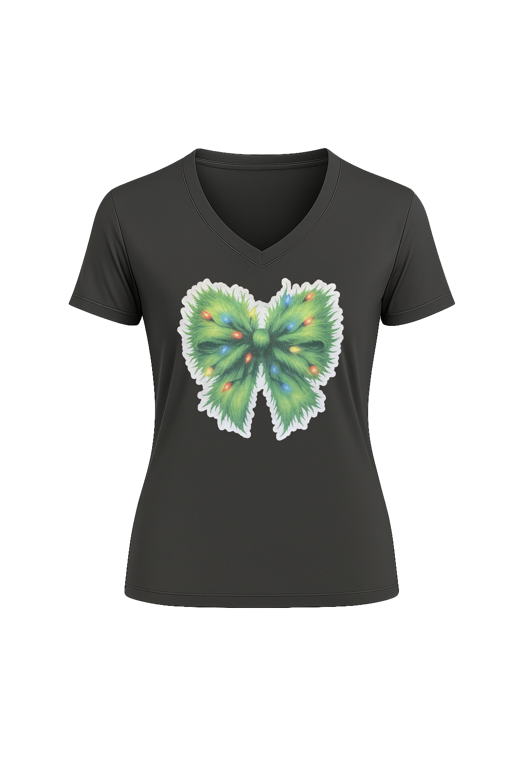 Glitter Evergreen Bow Short Sleeve V-Neck Tee