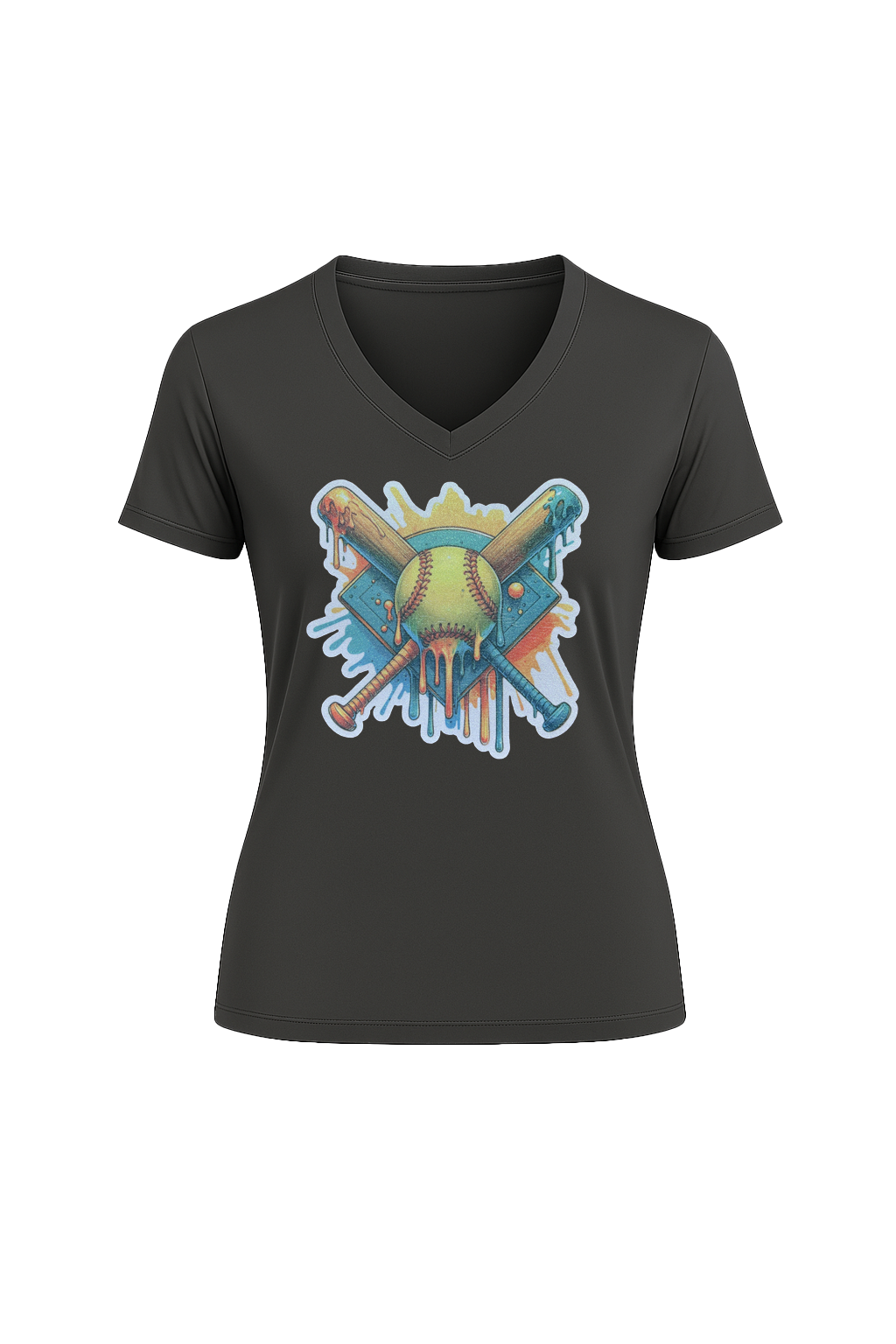 Glitter Teal Shield Short Sleeve V-Neck Tee