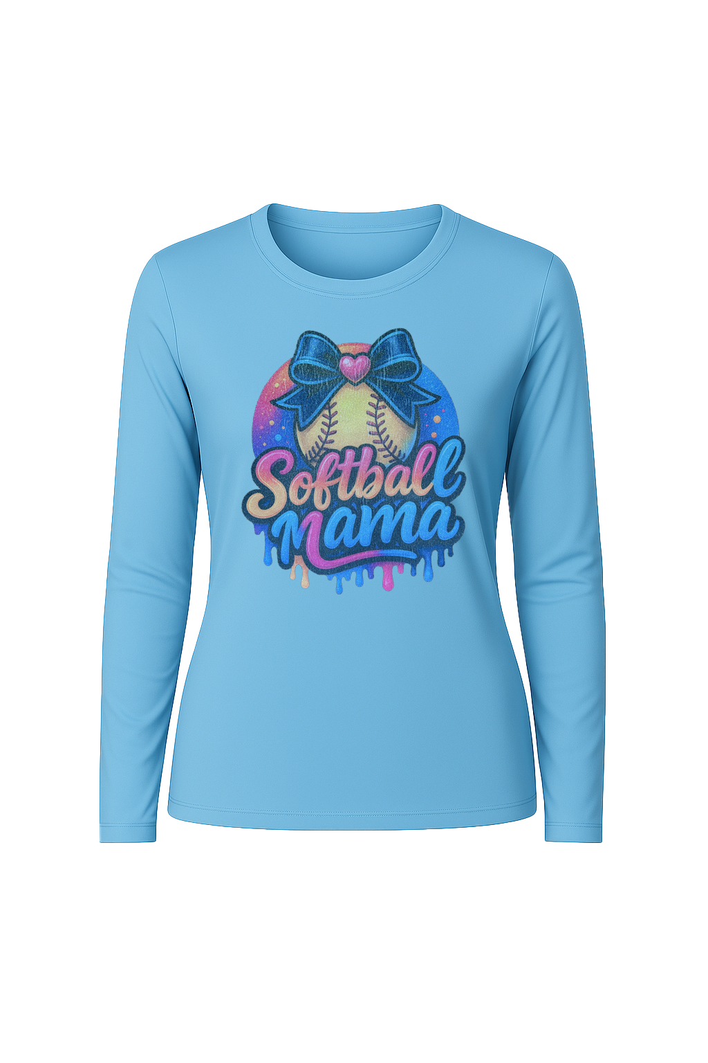 Glitter Softball Mama Drip Long Sleeve Tee UPF 50