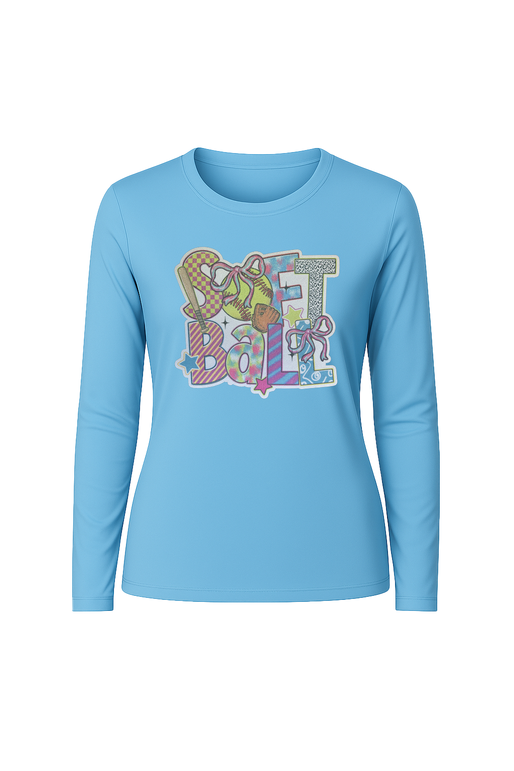 Glitter Softball Collage Long Sleeve Tee UPF 50