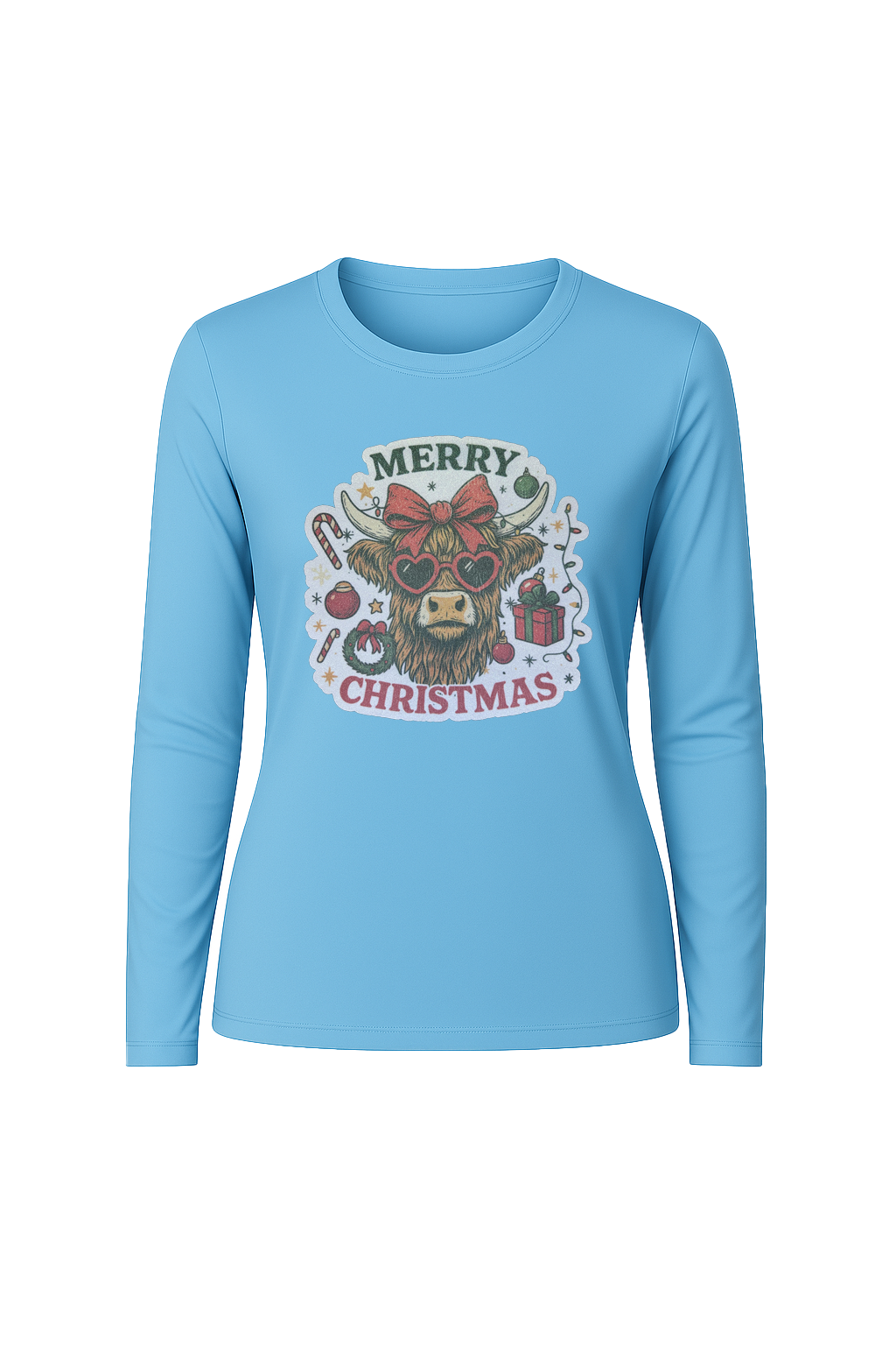 Glitter Christmas Cow Long Sleeve Tee UPF 50