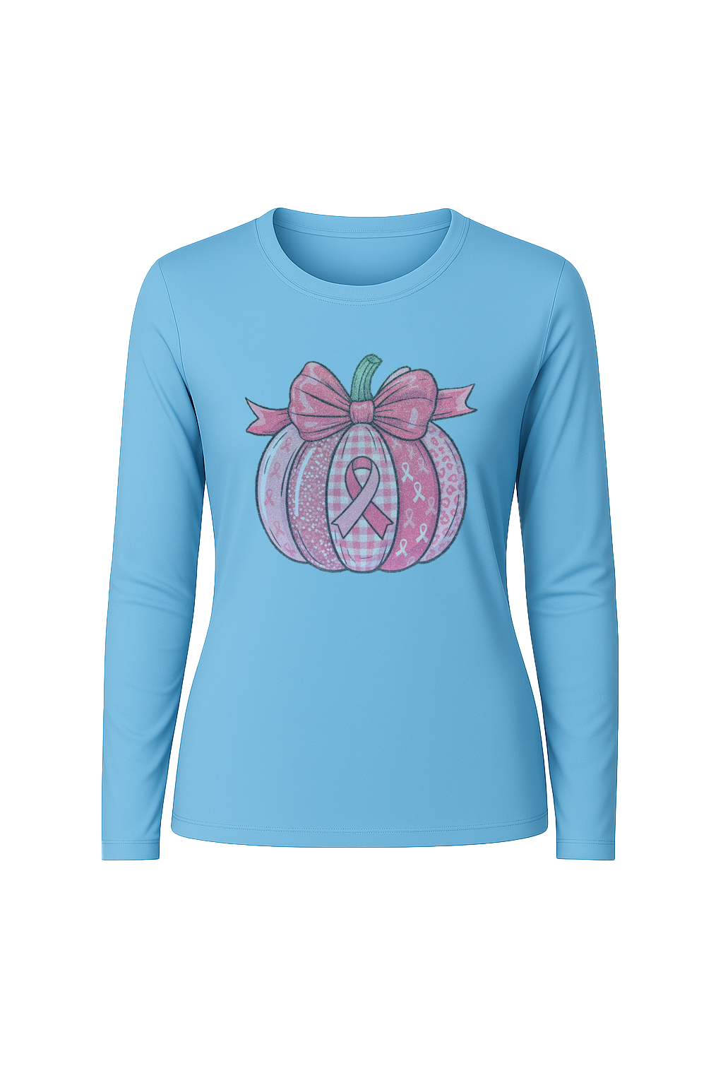 Glitter Breast Cancer Pumpkin Long Sleeve Tee UPF 50