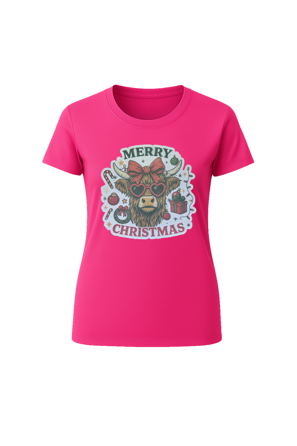 Glitter Christmas Cow Short Sleeve Tee