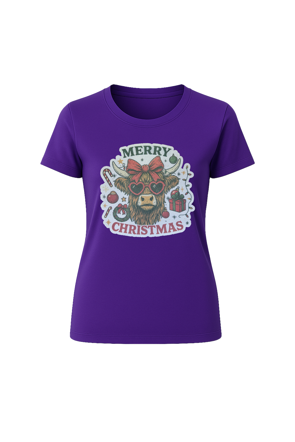 Glitter Christmas Cow Short Sleeve Tee