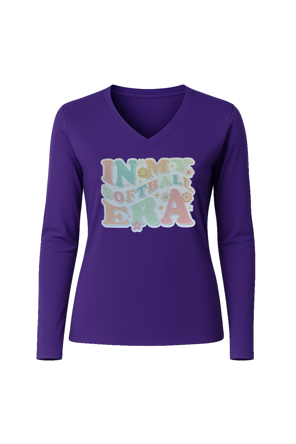 Glitter Softball Era Long Sleeve V-Neck Tee