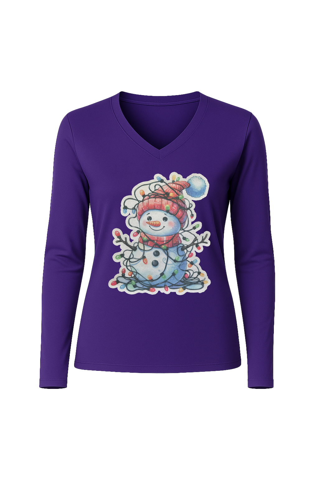 Glitter Tangled Snowman Long Sleeve V-Neck Tee