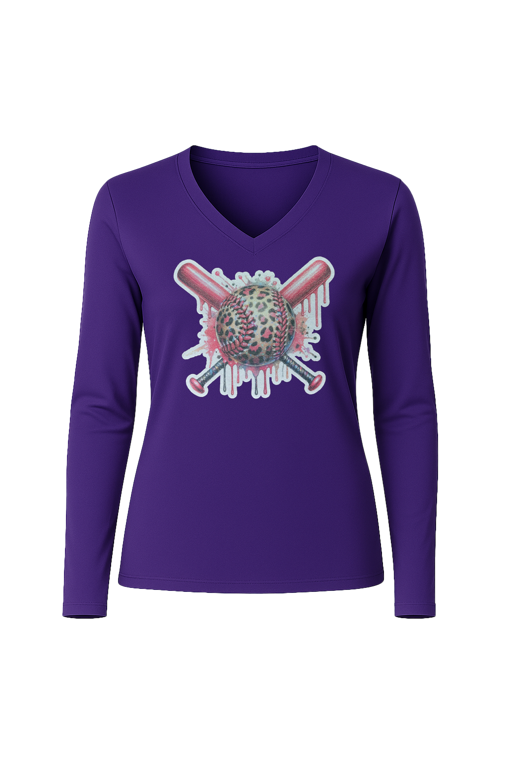 Glitter Leopard Drip Long Sleeve V-Neck Tee