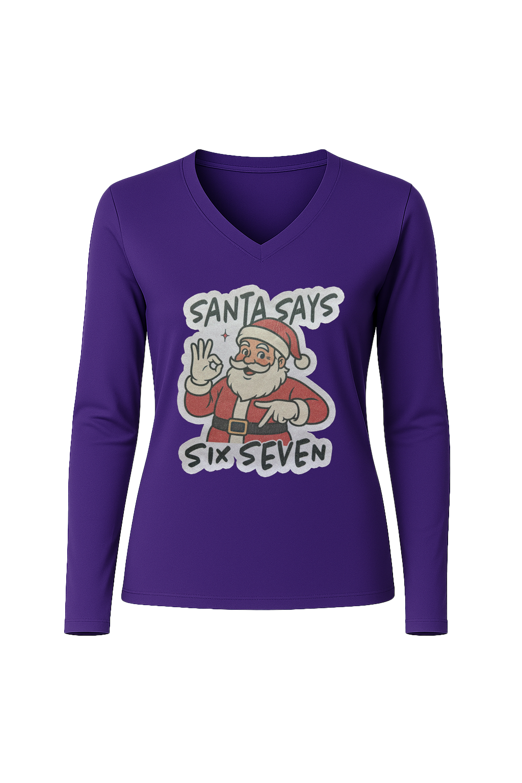 Glitter Santa Says Six Seven Long Sleeve V-Neck Tee