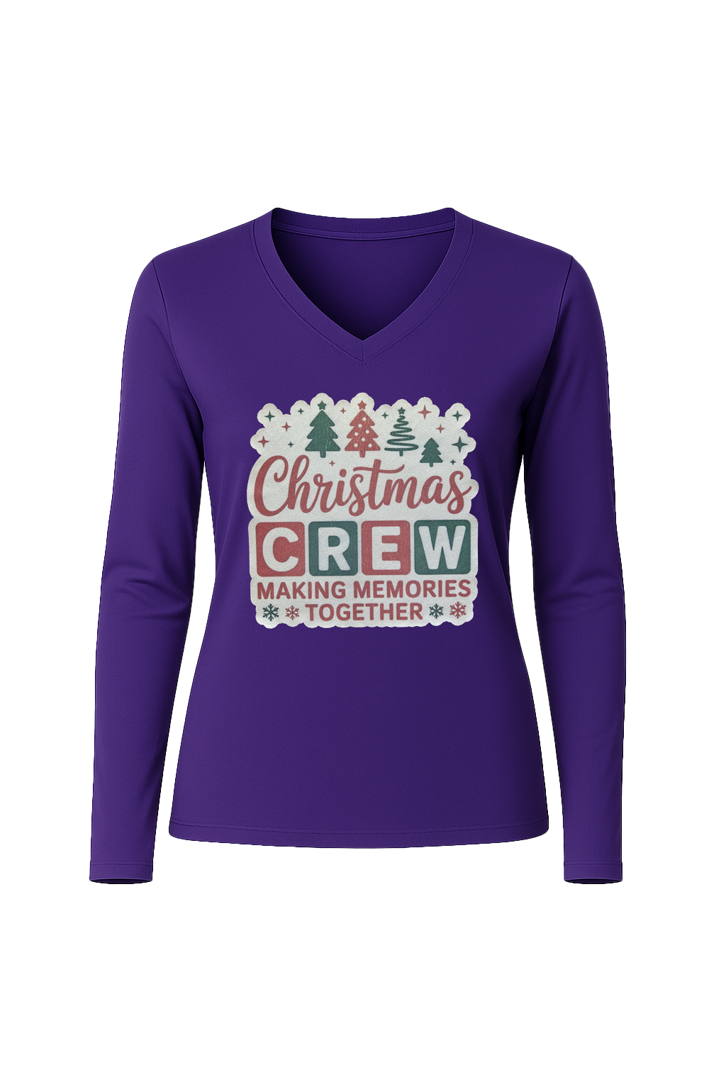 Glitter Christmas Crew Long Sleeve V-Neck Tee