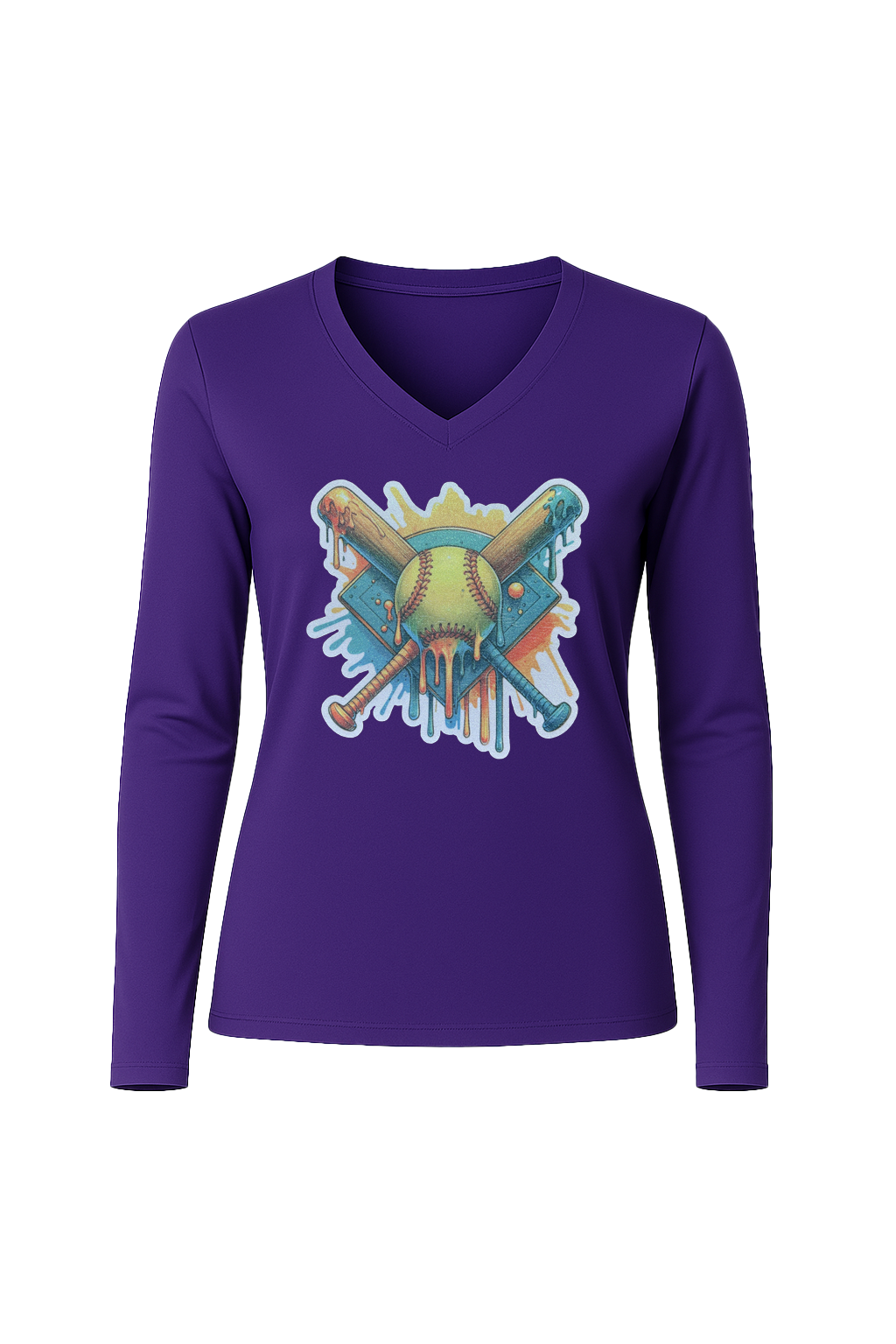 Glitter Teal Shield Long Sleeve V-Neck Tee