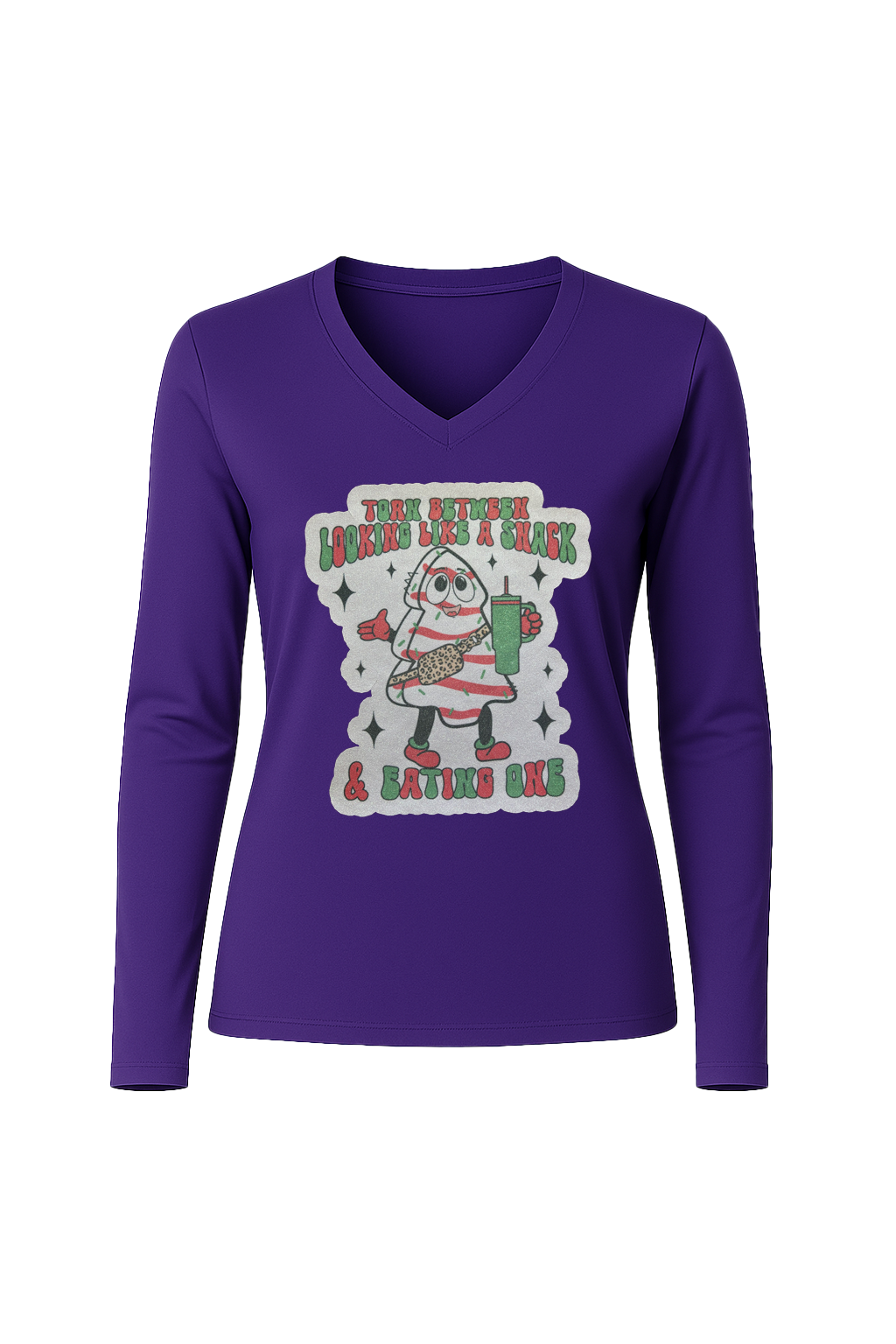 Glitter Christmas Snack Long Sleeve V-Neck Tee