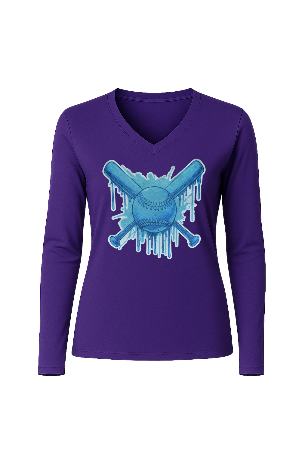 Glitter Blue Drip Bats Long Sleeve V-Neck Tee